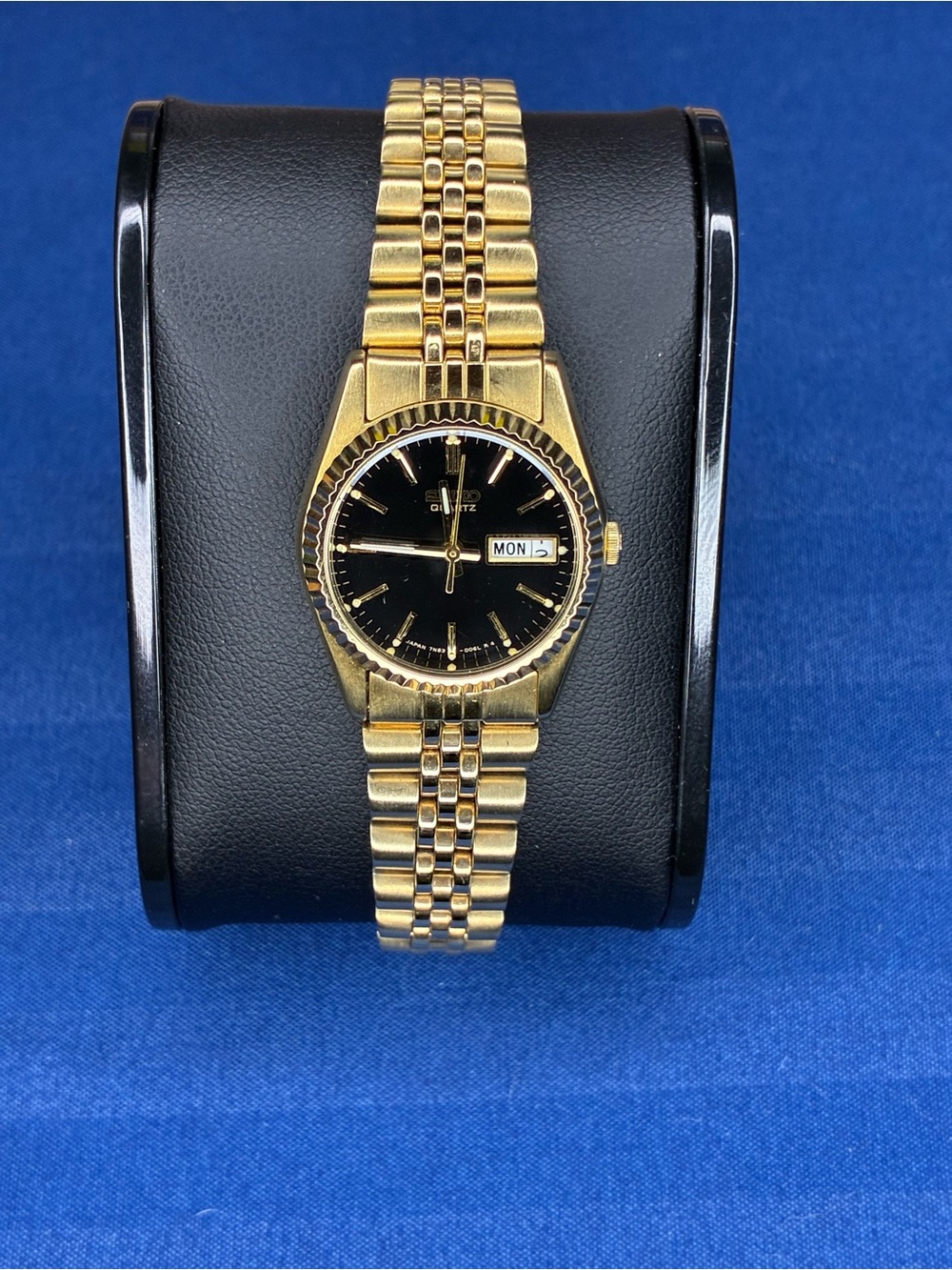 Gold Ladies Day Date with Jubilee Quartz Watch with Black Dial